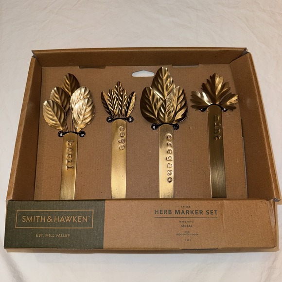 Smith & Hawken Herb‎ Garden Marker Set Brass Metal Indoor Outdoor Labels NEW - Picture 1 of 6